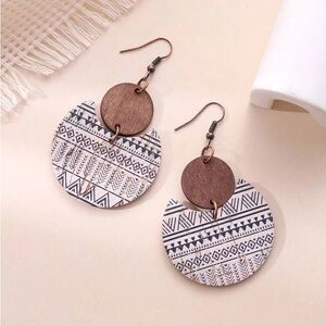 Natural Cork Leather Block With Cracking Pattern Vintage Style Earrings